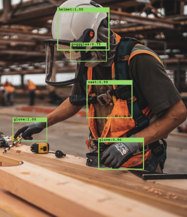 Video analytics processing on a man working in a factory