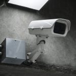 Closeup of CCTV camera on the wall